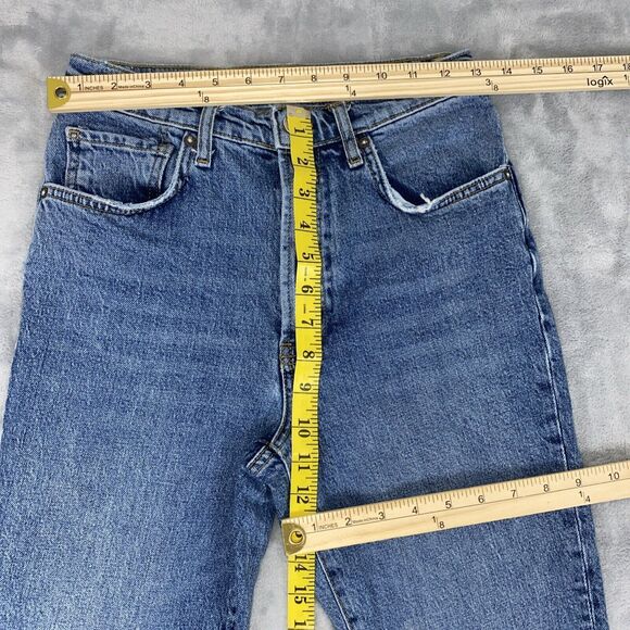 We The Free Women’s 27 Cropped Distressed Jeans Medium Wash Button Fly Raw Hem - Picture 4 of 10